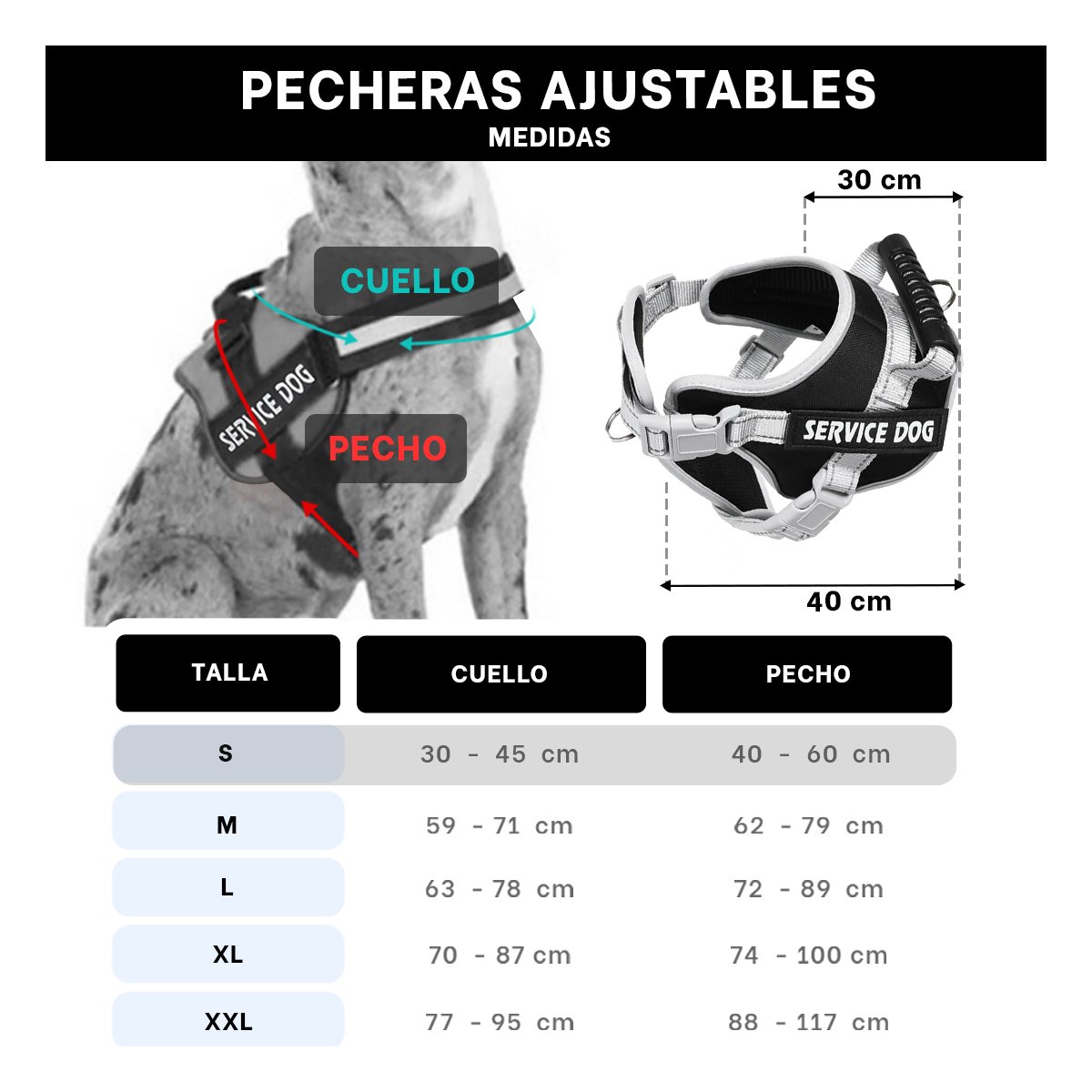PACK6 CHALECO ARNES PARA PASEO TALLA S NEGRO CON ASA Y CORREAS RESISTENTES - 4