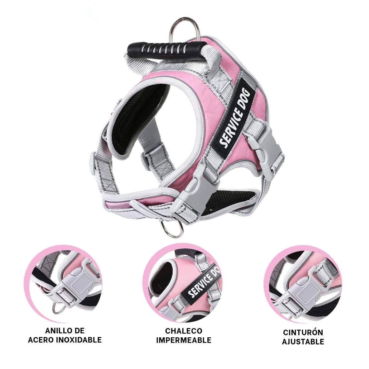 CHALECO CON ASA DE AGARRE SUPERIOR PARA PERRO TALLA S ROSADO CLARO - 3