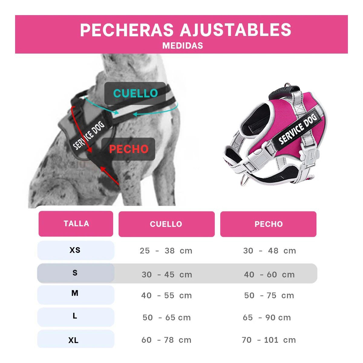 PACK2 ARNES DE PASEO SERVICE DOG TALLA S FUCSIA CON ASA Y SOPORTE COMODO Y+REGALO STICKER - 4