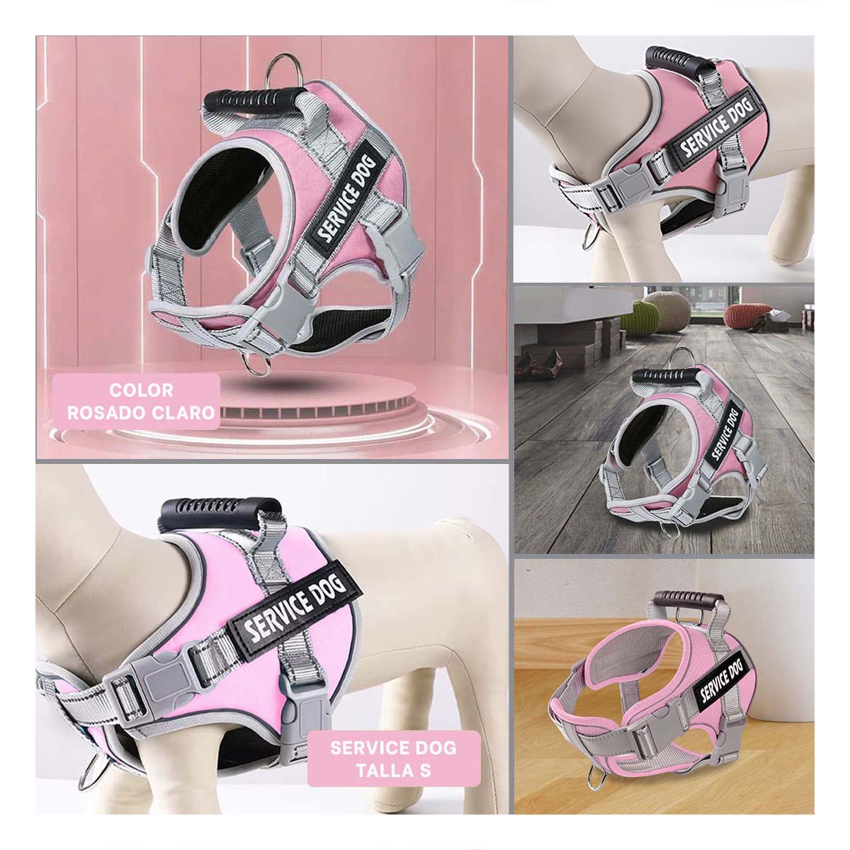 CHALECO CON ASA AJUSTABLE PARA PERRO TALLA S ROSADO CLARO Y+POST IT - 5