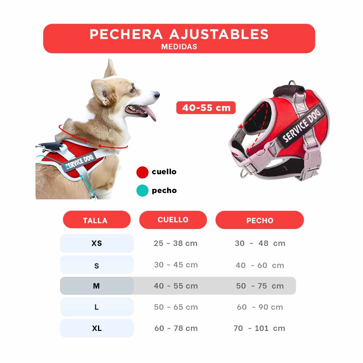 PACK6 PECHERA CON ASA FIRME PARA PERRO SERVICE DOG TALLA M FUCSIA Y+REGALO STICKER - 4