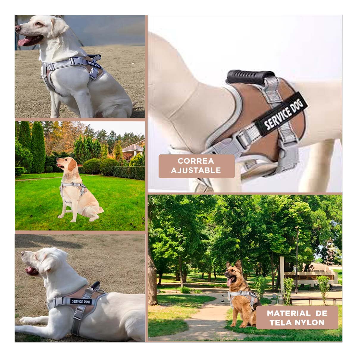 HARNESS DE CONTROL CON ASA TIPO CHALECO PARA PERRO SERVICE DOG TALLA M MARRON Y+LIGAS REGALO - 5