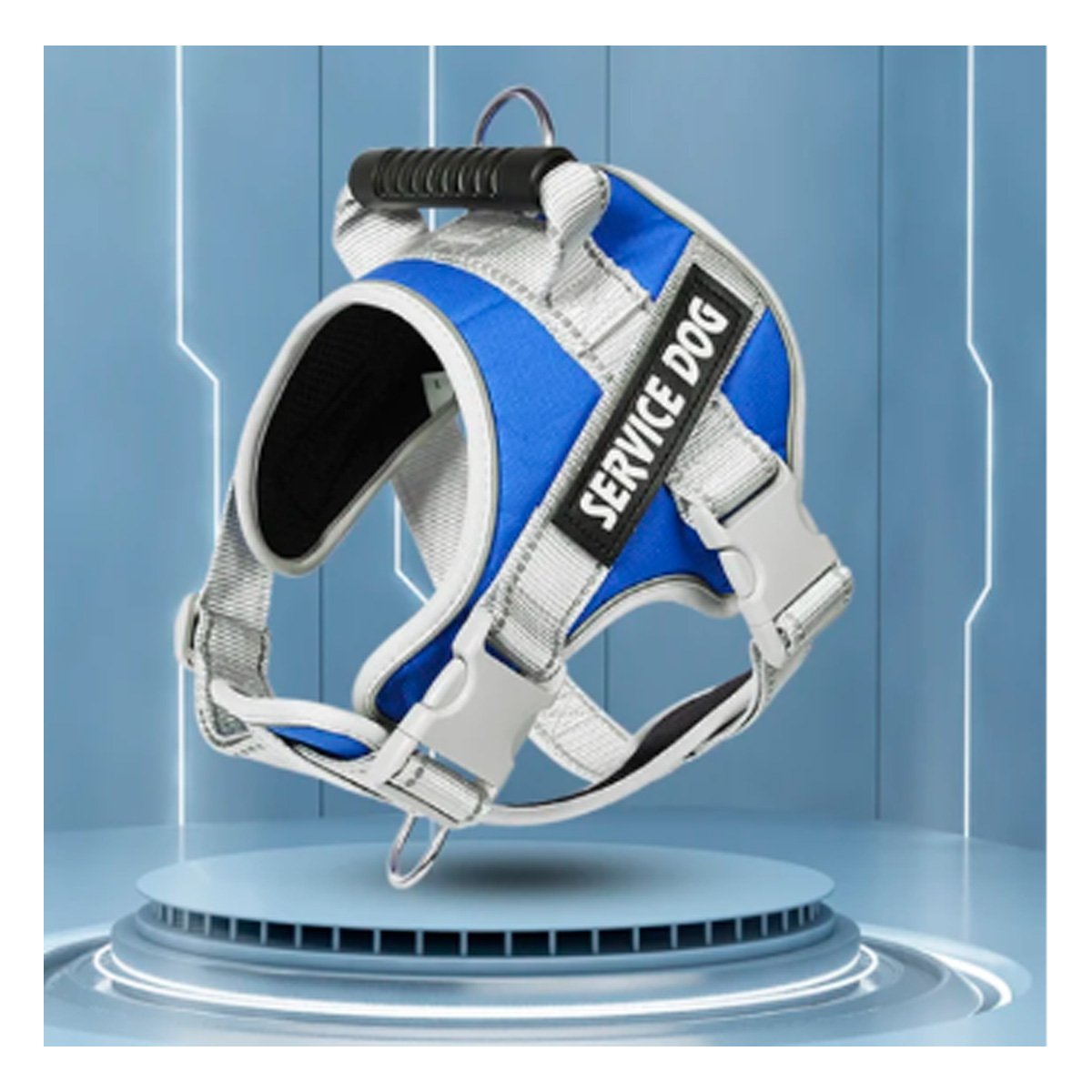 CHALECO CON ASA DE AGARRE SUPERIOR PARA PERRO SERVICE DOG TALLA M AZUL - 1