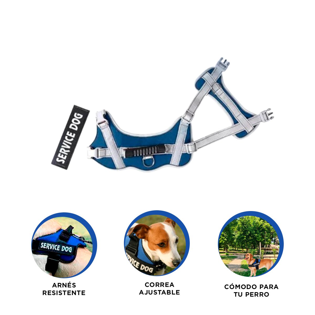 CHALECO CON ASA DE AGARRE SUPERIOR PARA PERRO SERVICE DOG TALLA M AZUL - 3