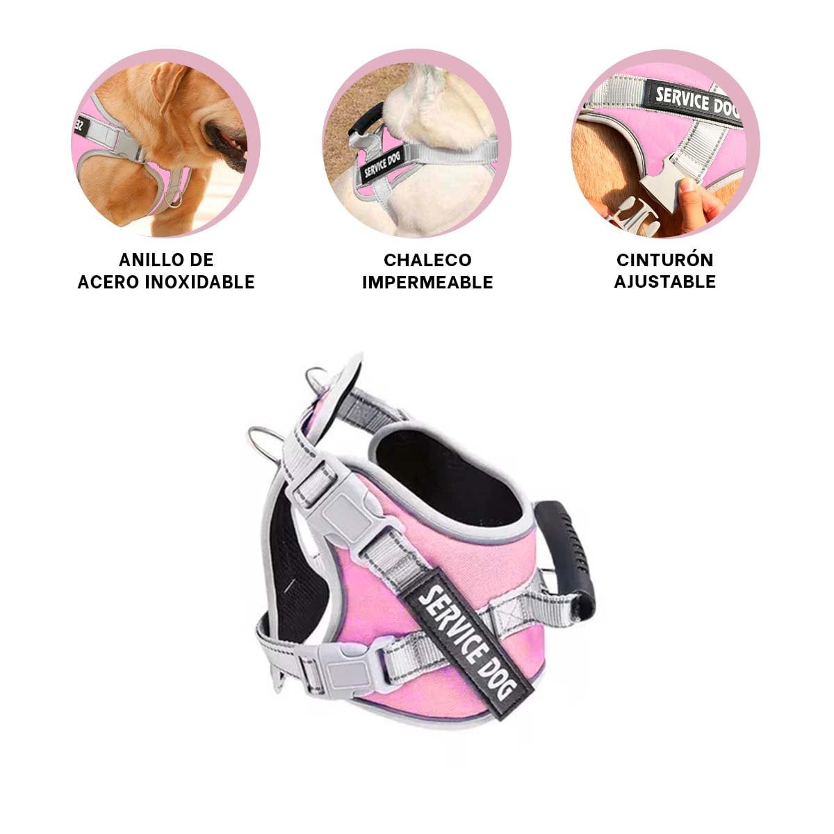 CHALECO CON ASA DE AGARRE SUPERIOR PARA PERRO SERVICE DOG TALLA M ROSADO CLARO - 3