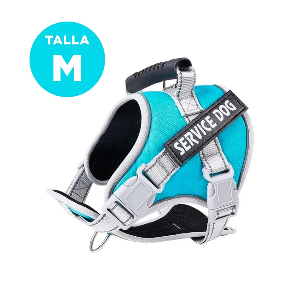 PACK6 CHALECO TIPO ARNES CON ASA PARA PERRO SERVICE DOG TALLA M TURQUEZA Y+PAPEL REGALO - 4