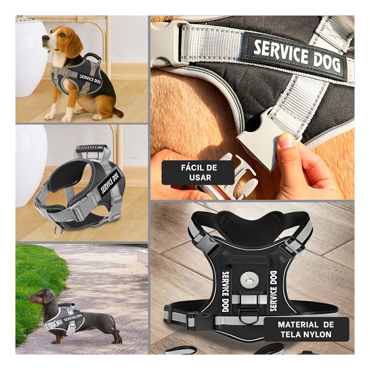 HARNESS DE CONTROL CON ASA TIPO CHALECO PARA PERRO SERVICE DOG TALLA M NEGRO Y+LIGAS REGALO - 5