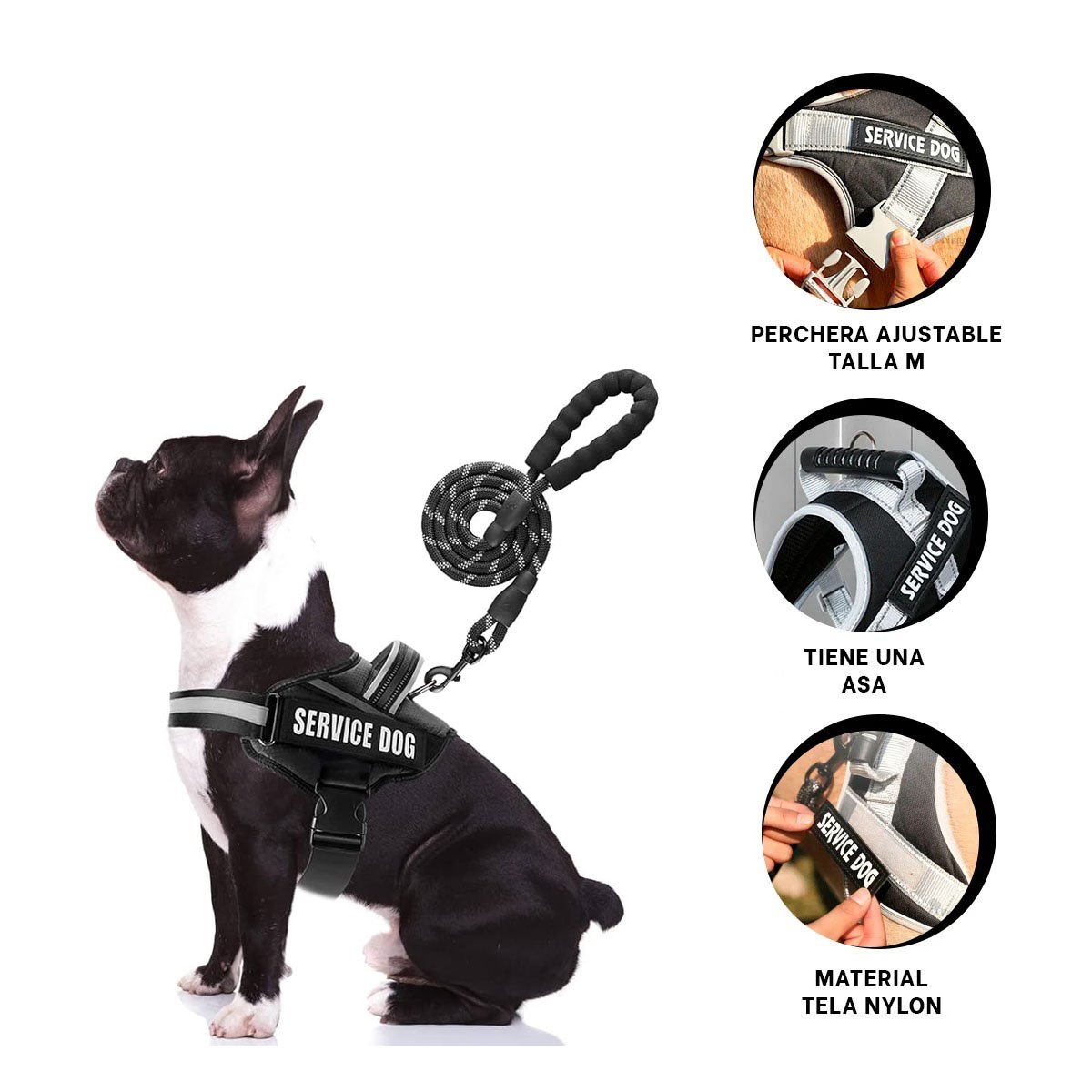 CHALECO CON ASA DE AGARRE SUPERIOR PARA PERRO SERVICE DOG TALLA M NEGRO - 3
