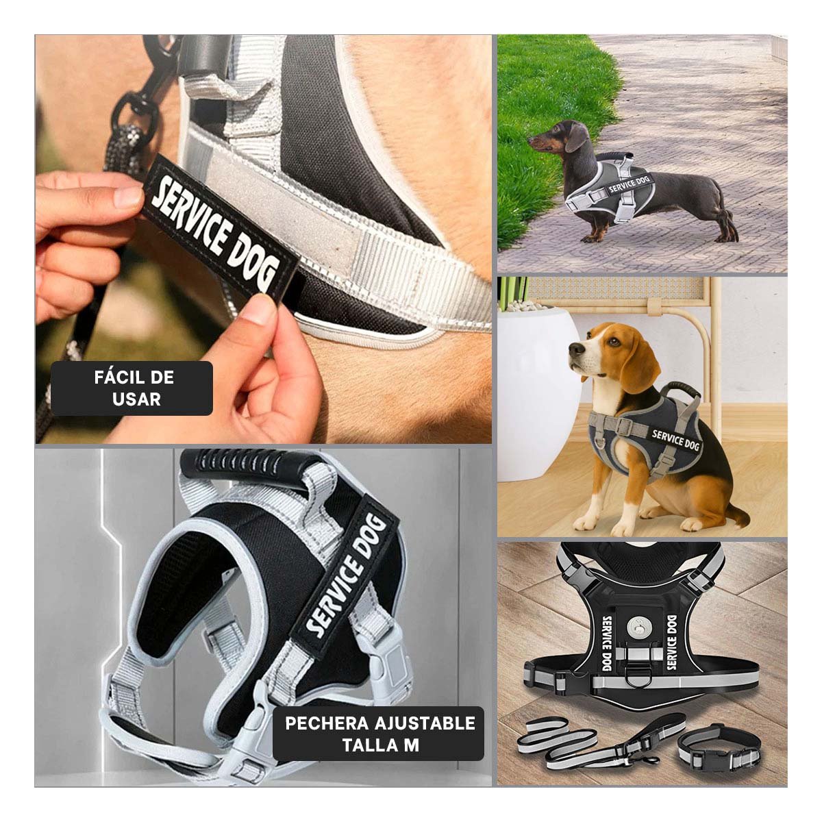 CHALECO CON ASA DE AGARRE SUPERIOR PARA PERRO SERVICE DOG TALLA M NEGRO - 5