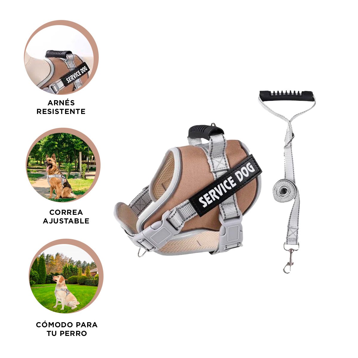 CHALECO CON ASA DE AGARRE SUPERIOR PARA PERRO SERVICE DOG TALLA M MARRON - 3