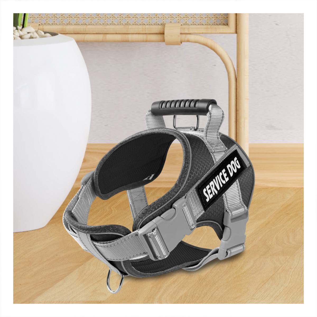 PACK6 CHALECO TIPO ARNES CON ASA SUPERIOR PARA PERRO SERVICE DOG TALLA M NEGRO Y+PAPEL REGALO - 5
