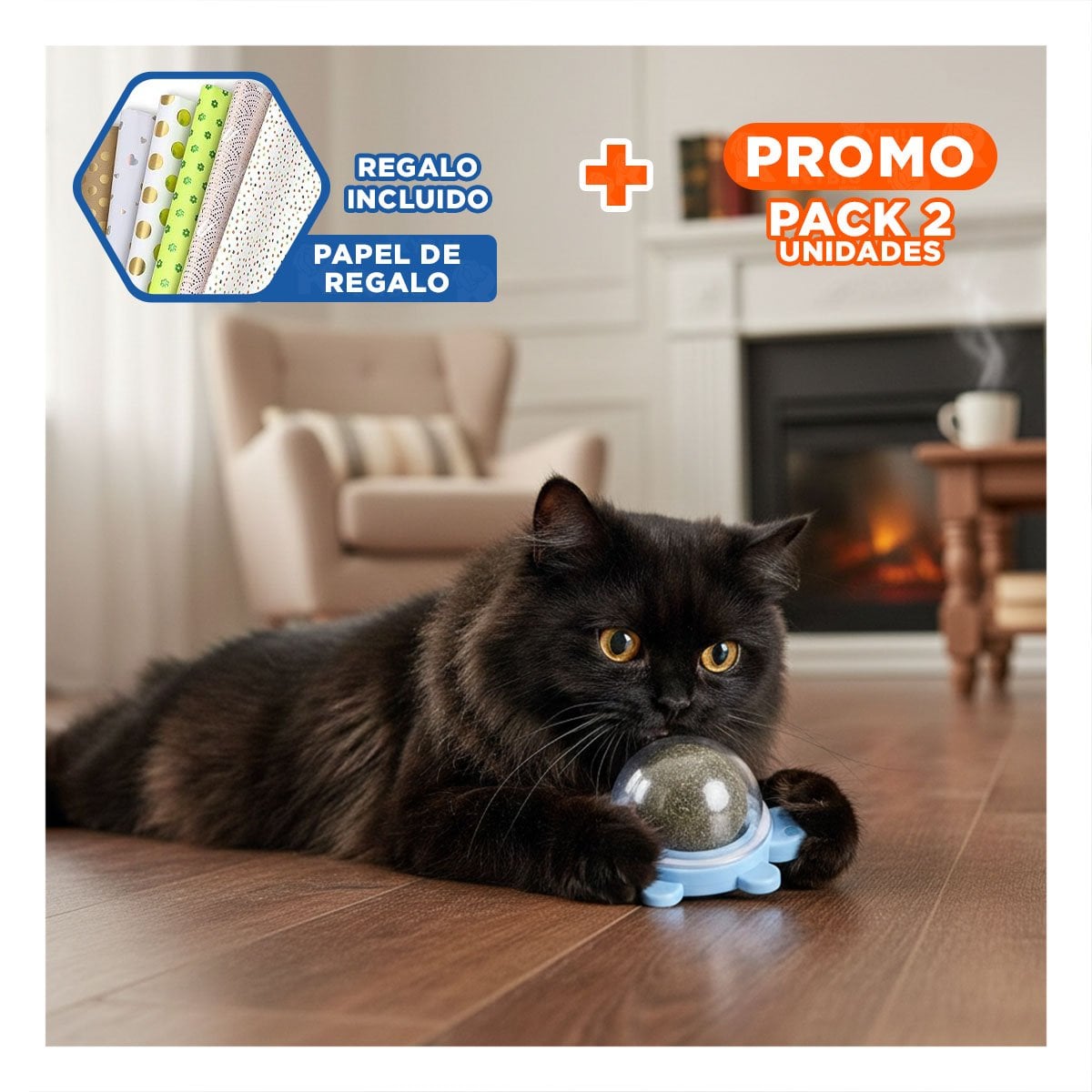 PACK2 BOLA CELESTE DE PLASTICO HIERBA GATERA DE TORTUGA GIRATORIO PARA DIVERSION Y+PAPEL REGALO - 1