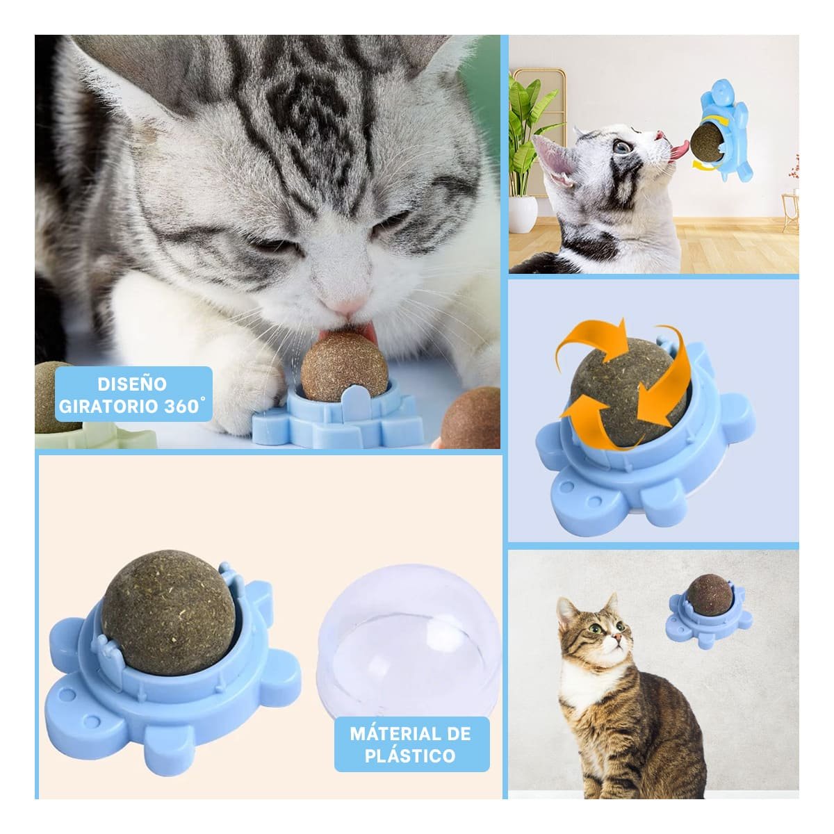 PACK2 BOLA CELESTE DE PLASTICO HIERBA GATERA DE TORTUGA GIRATORIO PARA DIVERSION Y+PAPEL REGALO - 3