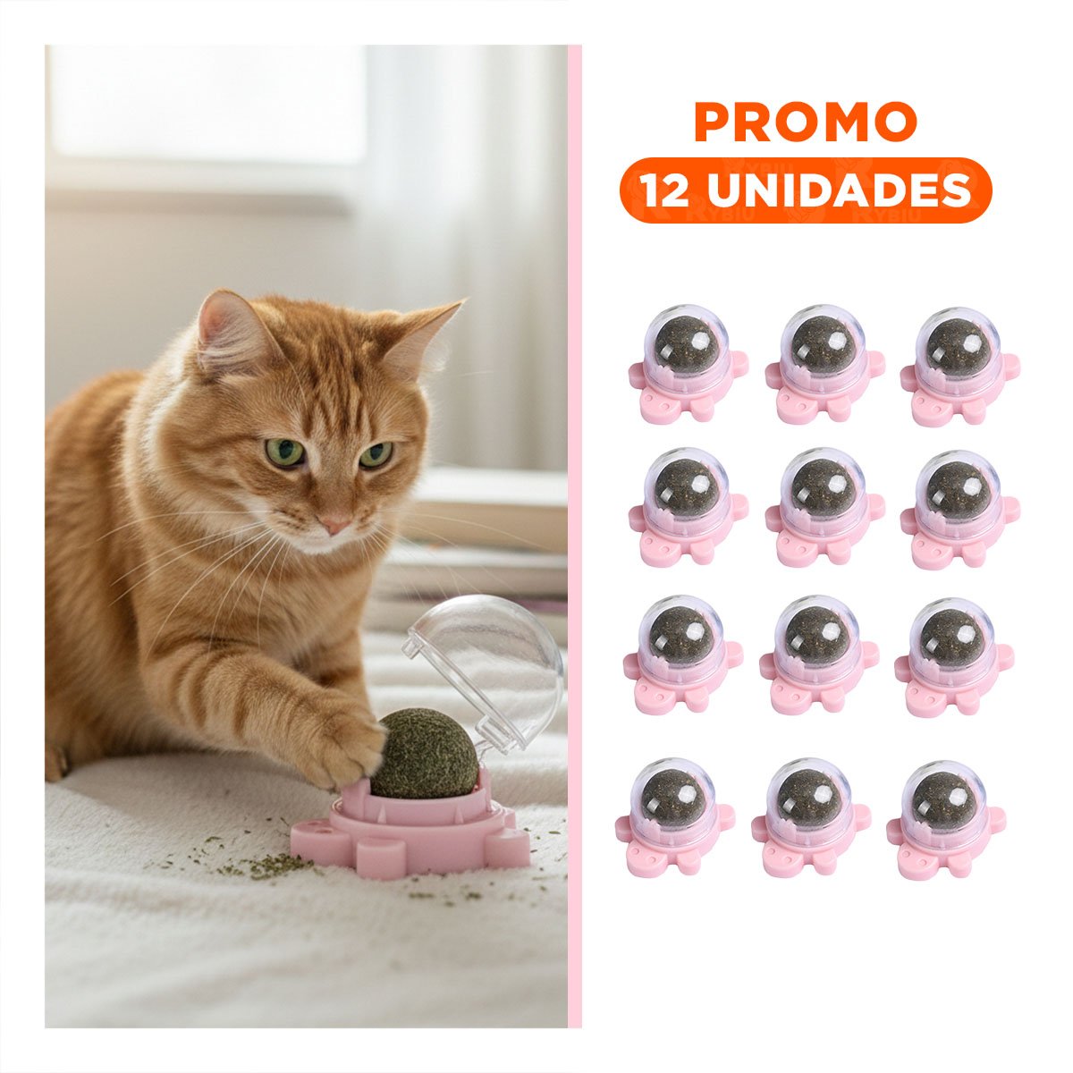 PACK12 ESFERA ROSADO CON GIRATORIO Y HIERBA GATERA DE TORTUGA PARA MASCOTAS Y+REGALO STICKER - 1
