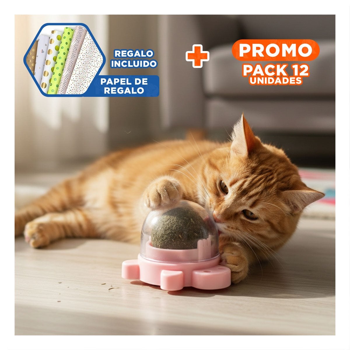 PACK12 ESFERA HIERBA GATERA DE TORTUGA ROSADO CON PLASTICO PARA DIVERSION Y+PAPEL REGALO - 1