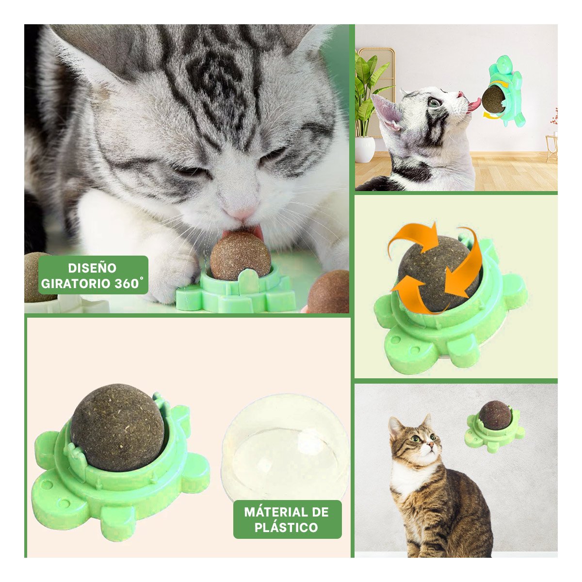 PACK6 ESFERA DE HIERBA GATERA GIRATORIO VERDE DE TORTUGA PARA JUEGO Y+PAPEL REGALO - 3
