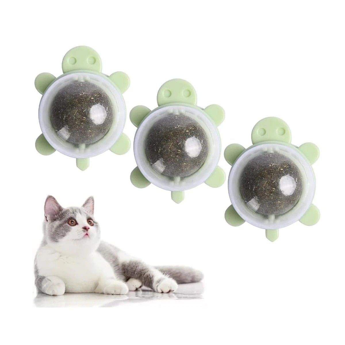 PACK2 BOLA PLASTICO DE TORTUGA GIRATORIO CON HIERBA GATERA Y VERDE Y+REGALO STICKER - 2