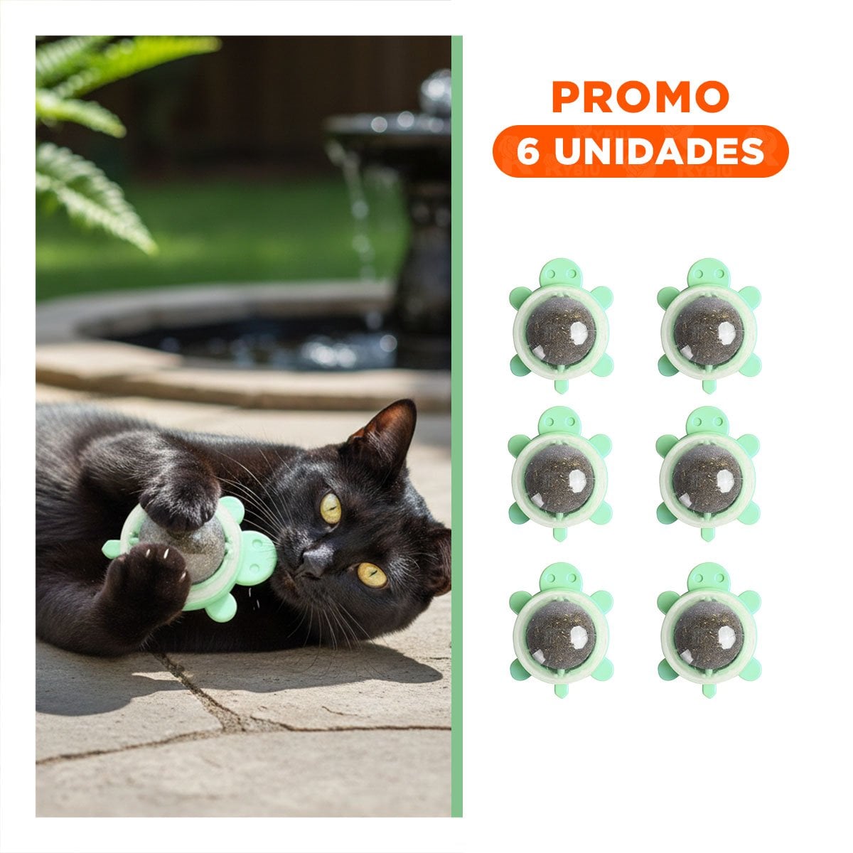 PACK6 BALON DE TORTUGA VERDE CON PLASTICO Y HIERBA GATERA GIRATORIO PARA USO DIARIO - 1