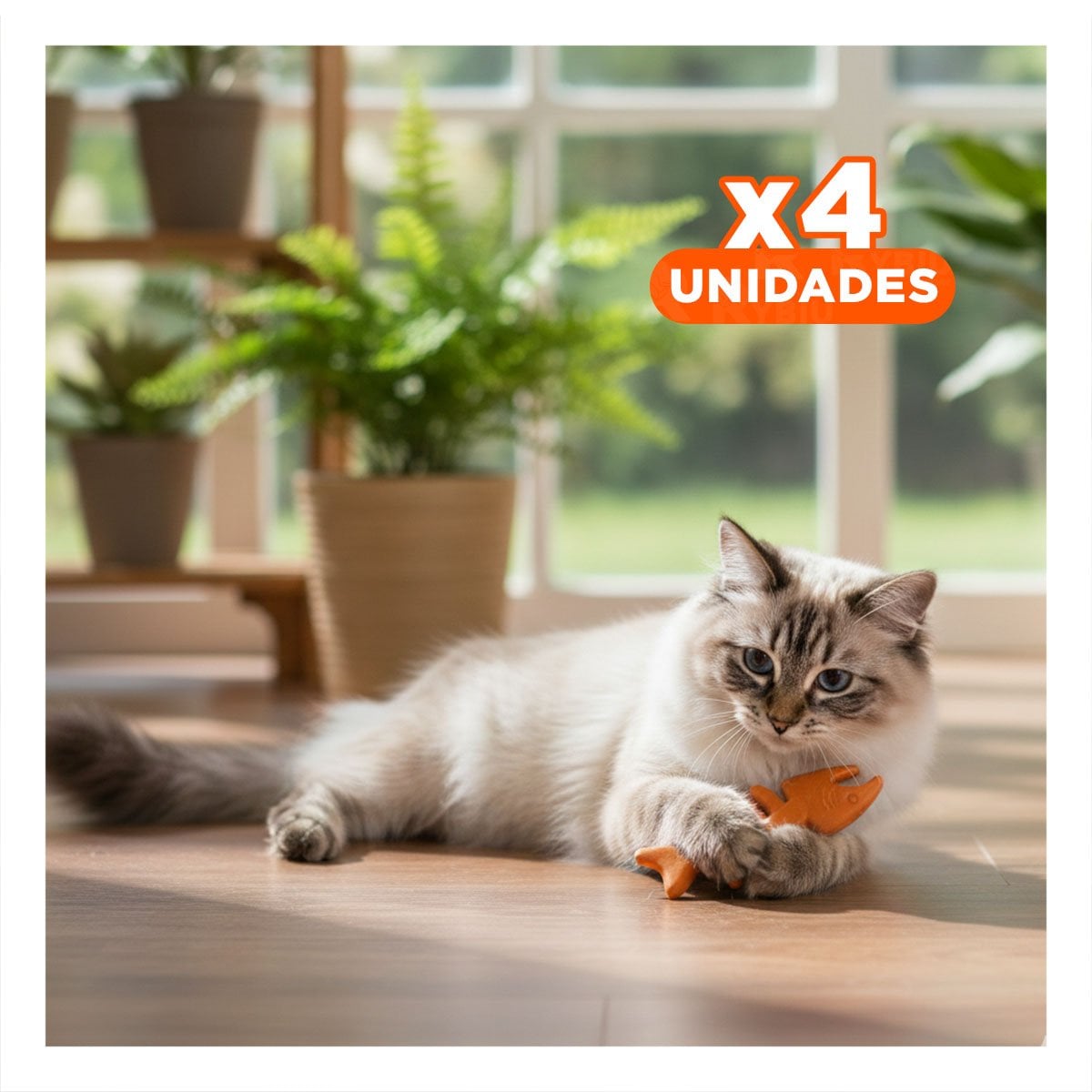 PACK4 JUGUETE ESTABLE EN FORMA DE PESCADO EN COLOR NARANJA DE GOMA PARA MASCOTAS ACTIVAS - 1