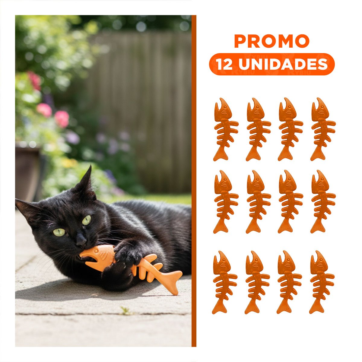 PACK12 ELEMENTO LIGERO DE GOMA EN FORMA DE PEZ EN COLOR NARANJA PARA MASCOTAS Y+REGALO STICKER - 1