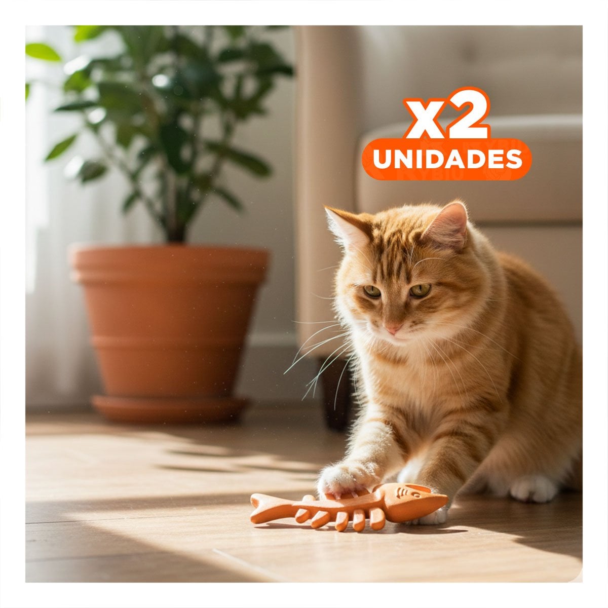 PACK2 JUGUETE COMODO EN FORMA DE PESCADO DE GOMA EN NARANJA INTERACTIVO Y+REGALO STICKER - 1