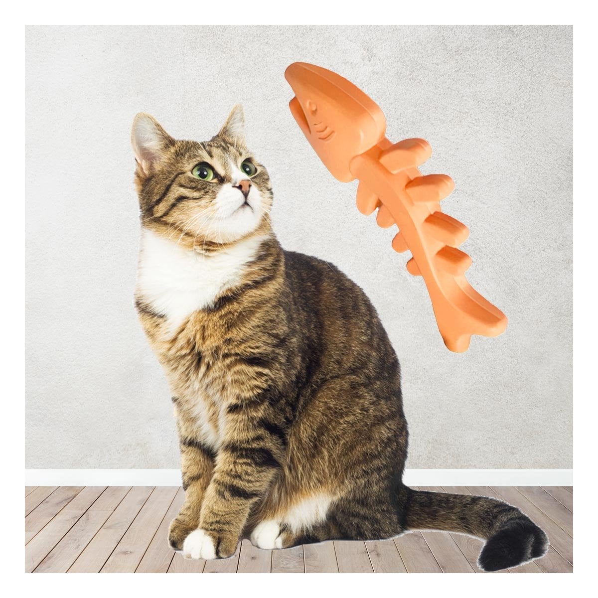 PACK2 JUGUETE COMODO EN FORMA DE PESCADO DE GOMA EN NARANJA INTERACTIVO Y+REGALO STICKER - 5