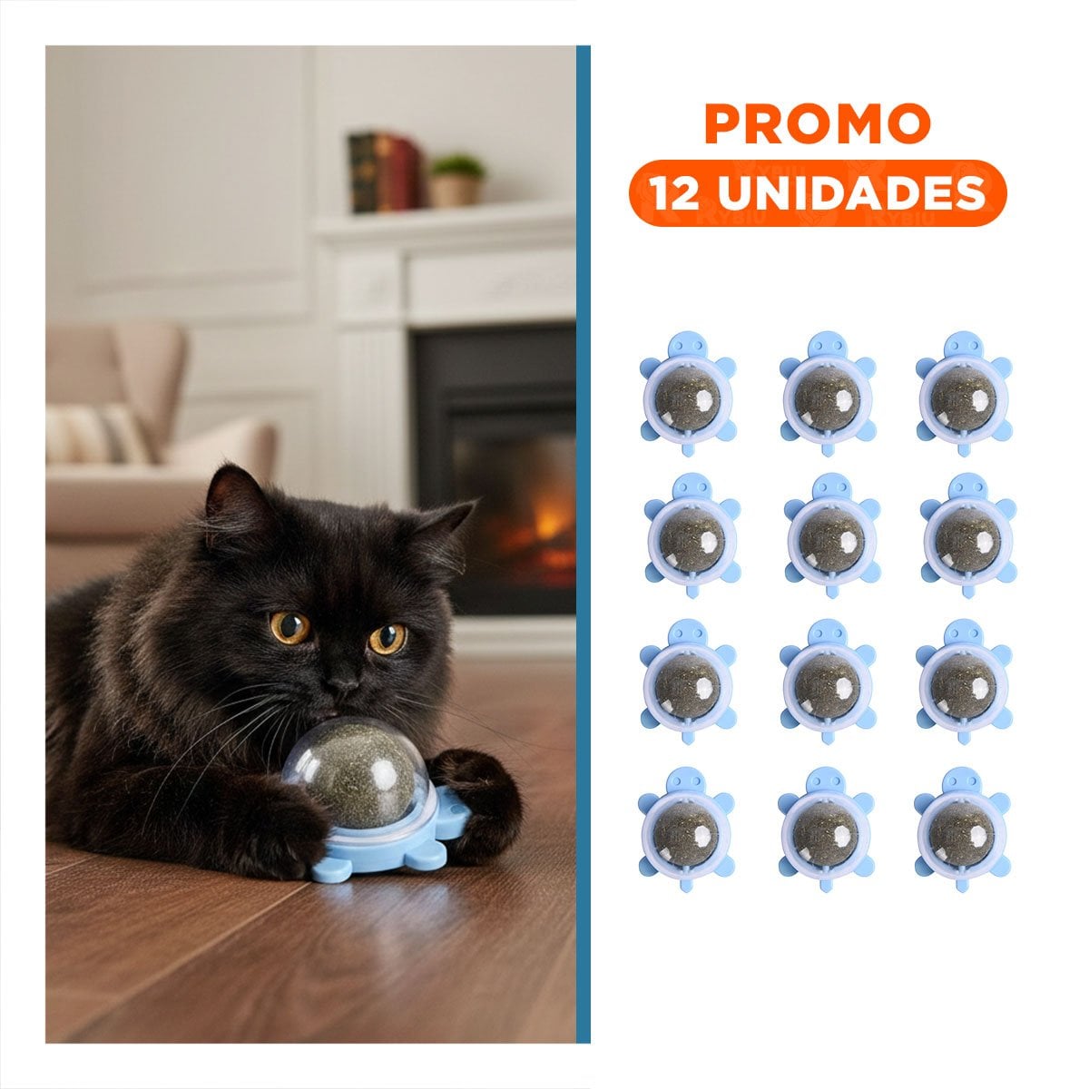 PACK12 ESFERA CELESTE CON GIRATORIO Y HIERBA GATERA DE TORTUGA PARA MASCOTAS Y+REGALO STICKER - 1