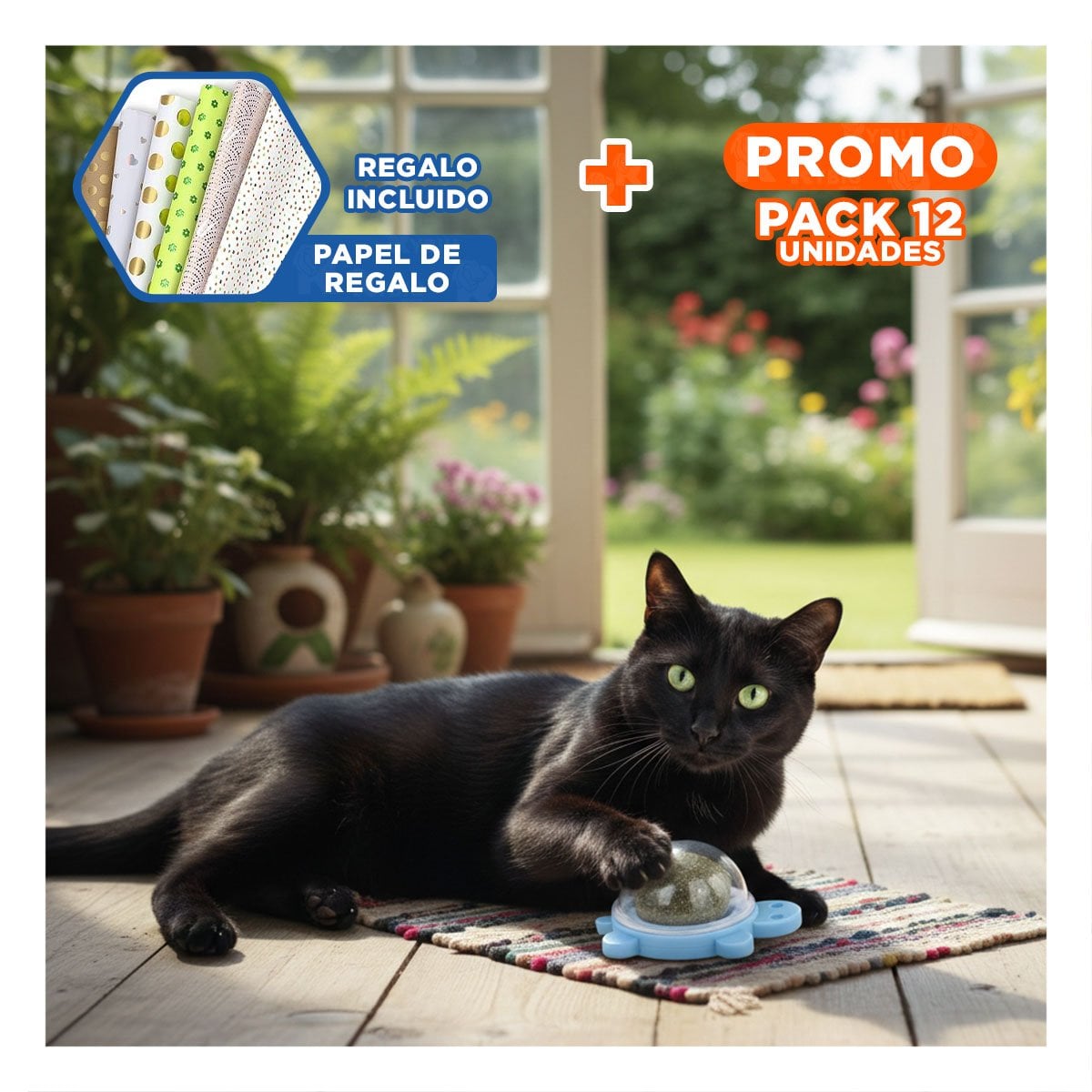 PACK12 ESFERA HIERBA GATERA DE TORTUGA CELESTE CON PLASTICO PARA DIVERSION Y+PAPEL REGALO - 1