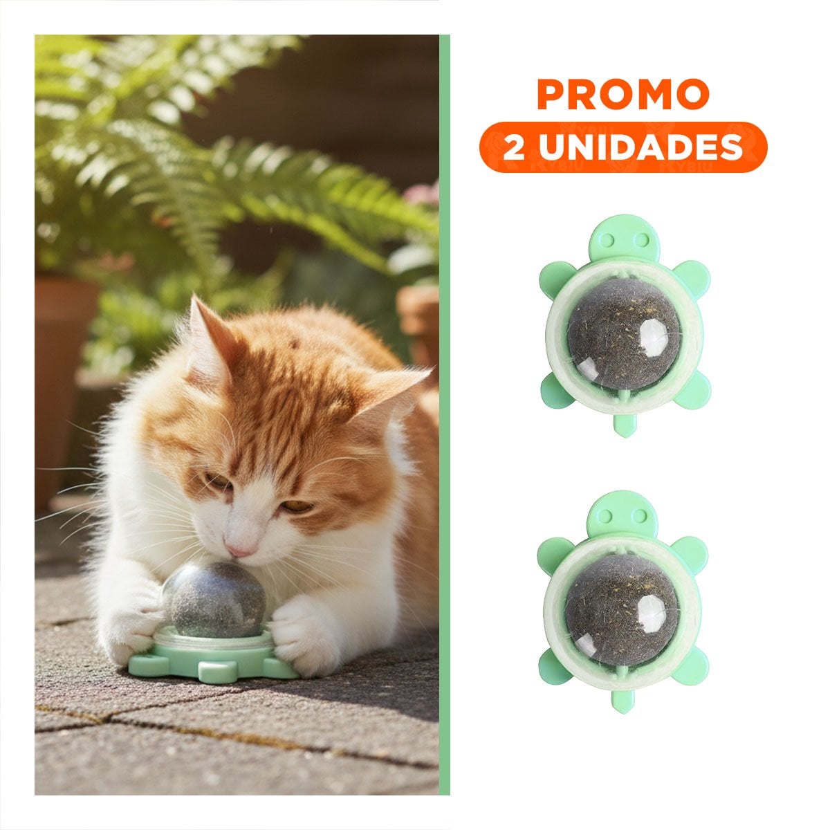 PACK2 BOLA GIRATORIO DE TORTUGA VERDE CON HIERBA GATERA Y PLASTICO PARA JUEGO - 1