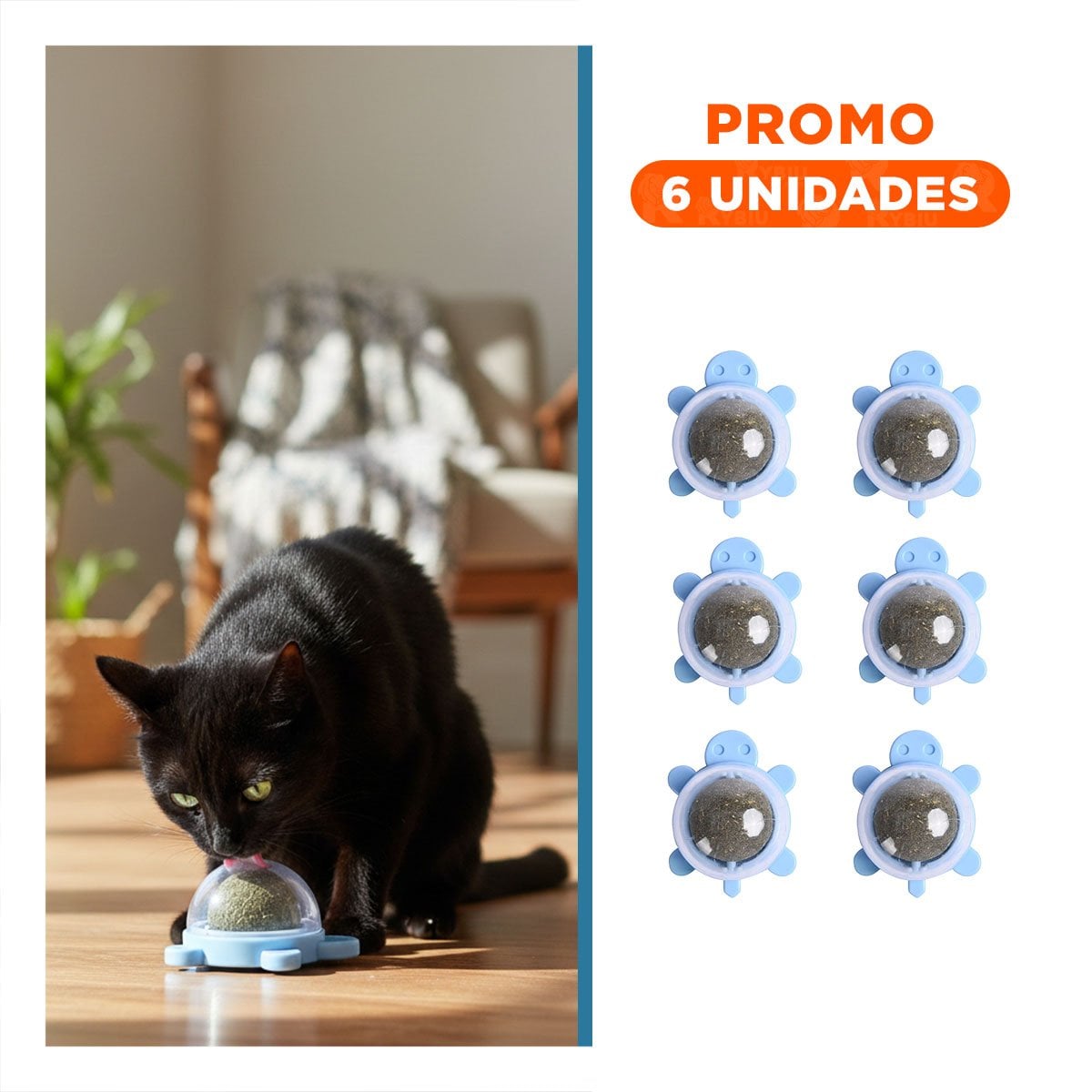 PACK6 BALON DE TORTUGA CELESTE CON PLASTICO Y HIERBA GATERA GIRATORIO PARA USO DIARIO - 1