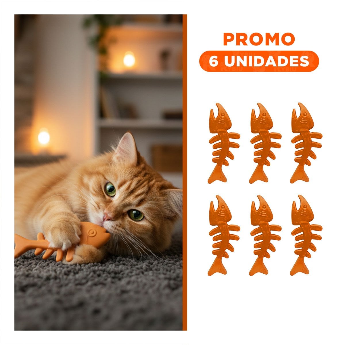 PACK6 PIEZA RESISTENTE DE GOMA EN FORMA DE PESCADO EN COLOR NARANJA PARA JUEGO DIARIO - 1