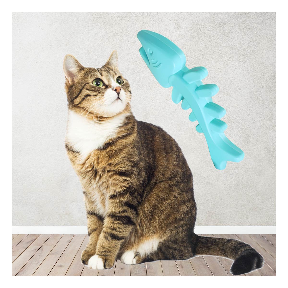 PACK2 JUGUETE COMODO EN FORMA DE PESCADO DE GOMA EN VERDE AGUA INTERACTIVO Y+REGALO STICKER - 5