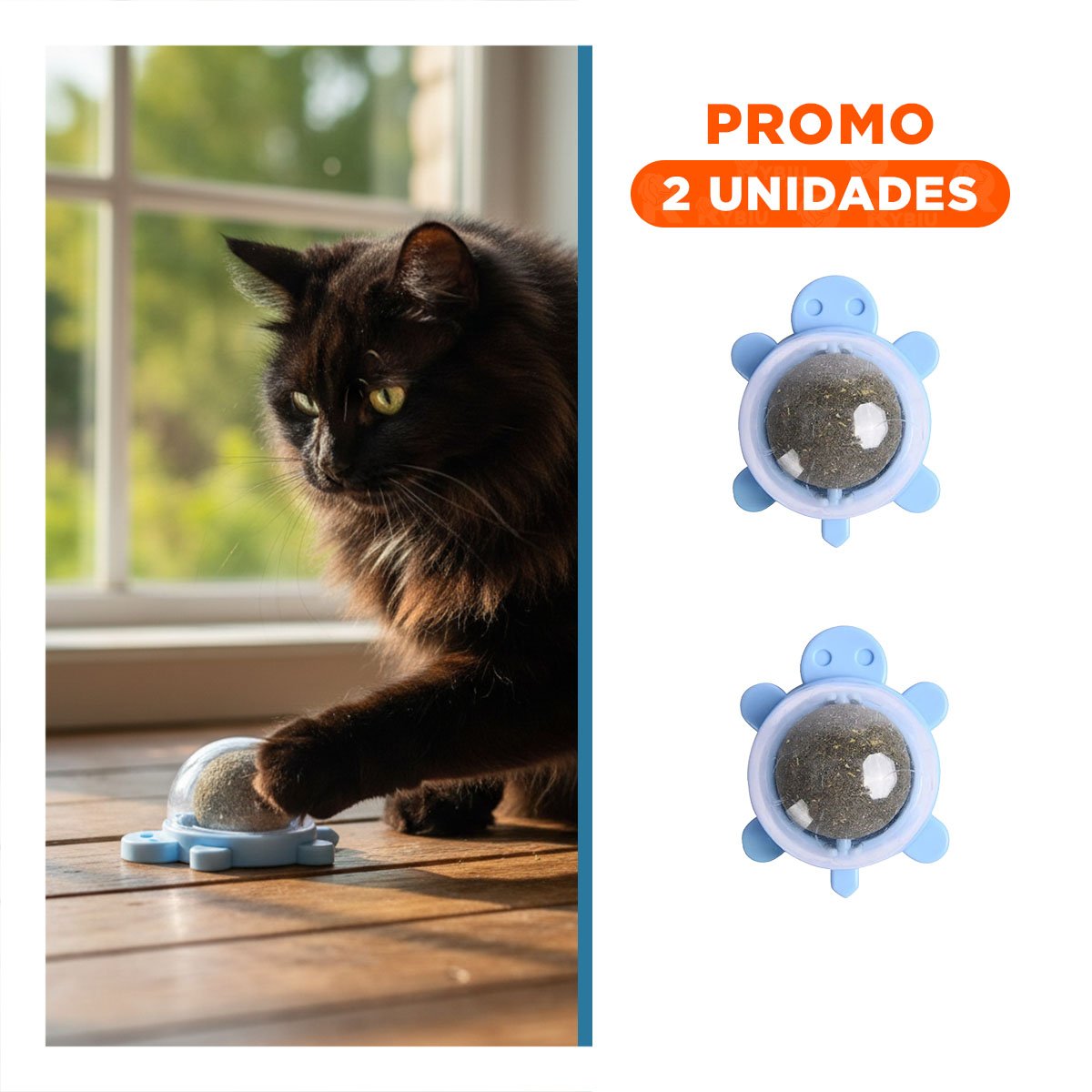 PACK2 BOLA GIRATORIO DE TORTUGA CELESTE CON HIERBA GATERA Y PLASTICO PARA JUEGO - 1