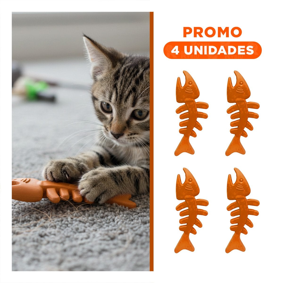 PACK4 PIEZA EN FORMA DE PESCADO DE GOMA EN COLOR NARANJA PARA MASCOTAS Y+REGALO STICKER - 1