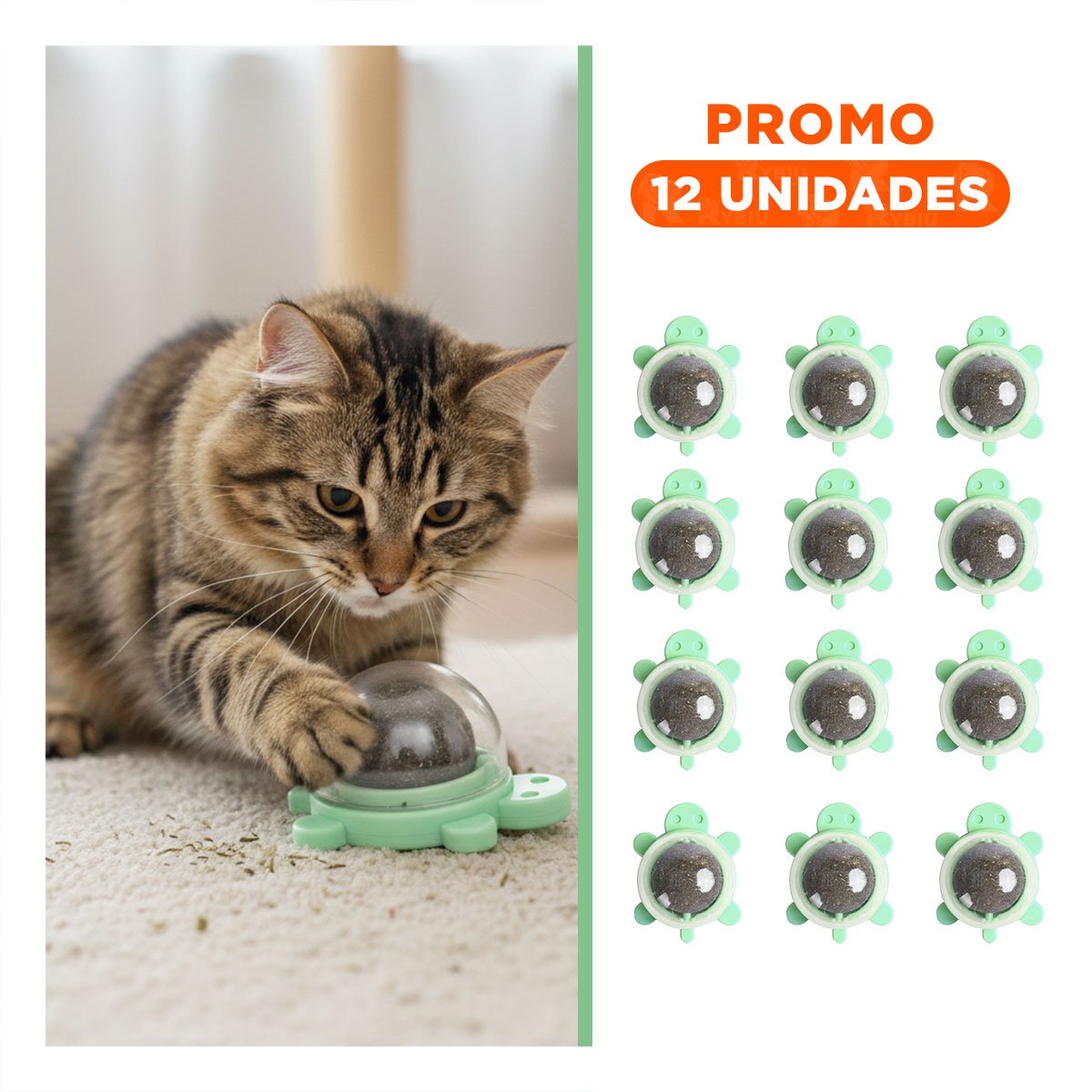PACK12 ESFERA VERDE CON GIRATORIO Y HIERBA GATERA DE TORTUGA PARA MASCOTAS Y+REGALO STICKER - 1