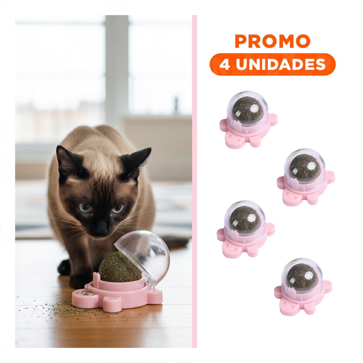 PACK4 BALON GIRATORIO EN PLASTICO ROSADO CON HIERBA GATERA DE TORTUGA Y+REGALO STICKER - 1