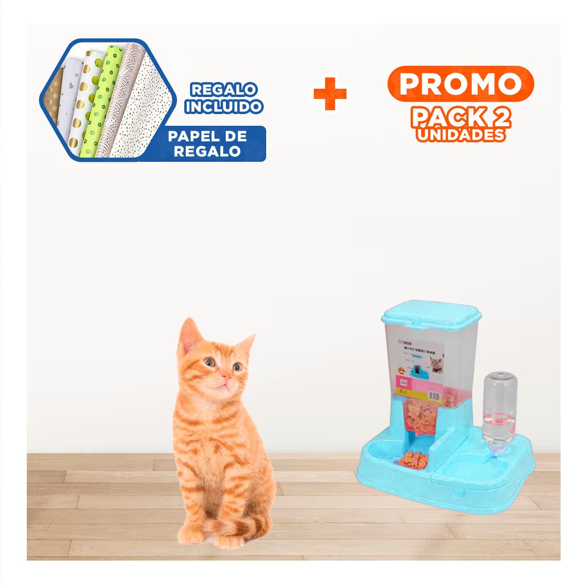 PACK2 AREA DE COMIDA Y BEBIDA PARA MASCOTA CELESTE DURABLE Y ESTABLE FIRME Y+PAPEL REGALO - 1