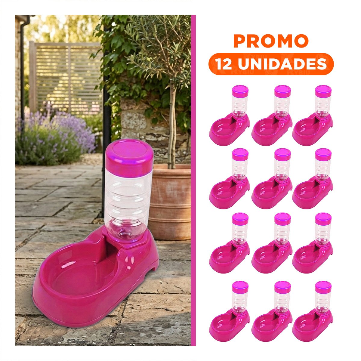 PACK12 RECIPIENTE DE AGUA ROSADO PARA MASCOTA ESTABLE Y SEGURO Y DURABLE Y+REGALO STICKER - 1