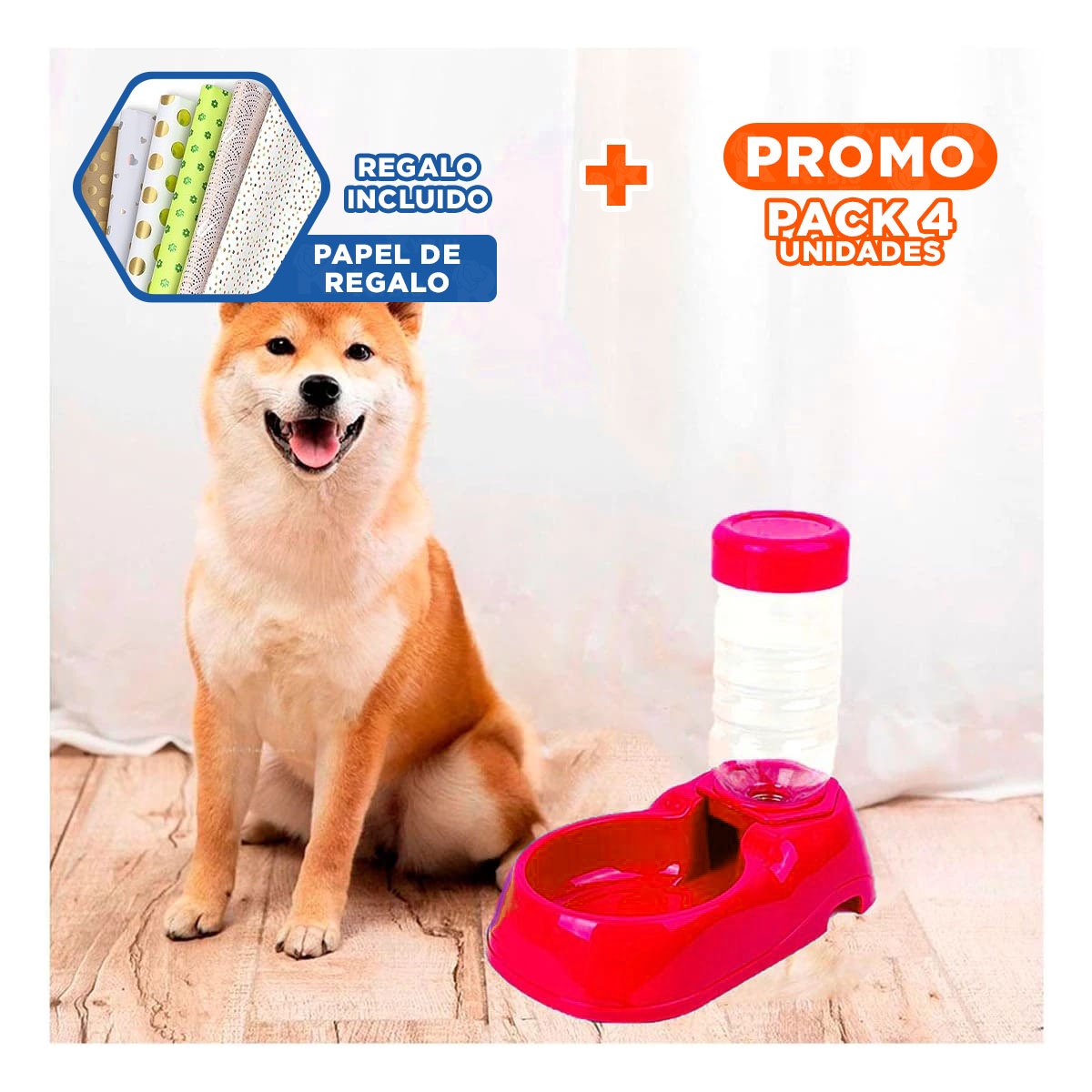 PACK4 MODULO DE AGUA PARA MASCOTA ROJO ESTABLE Y DURABLE Y FIRME Y+PAPEL REGALO - 1