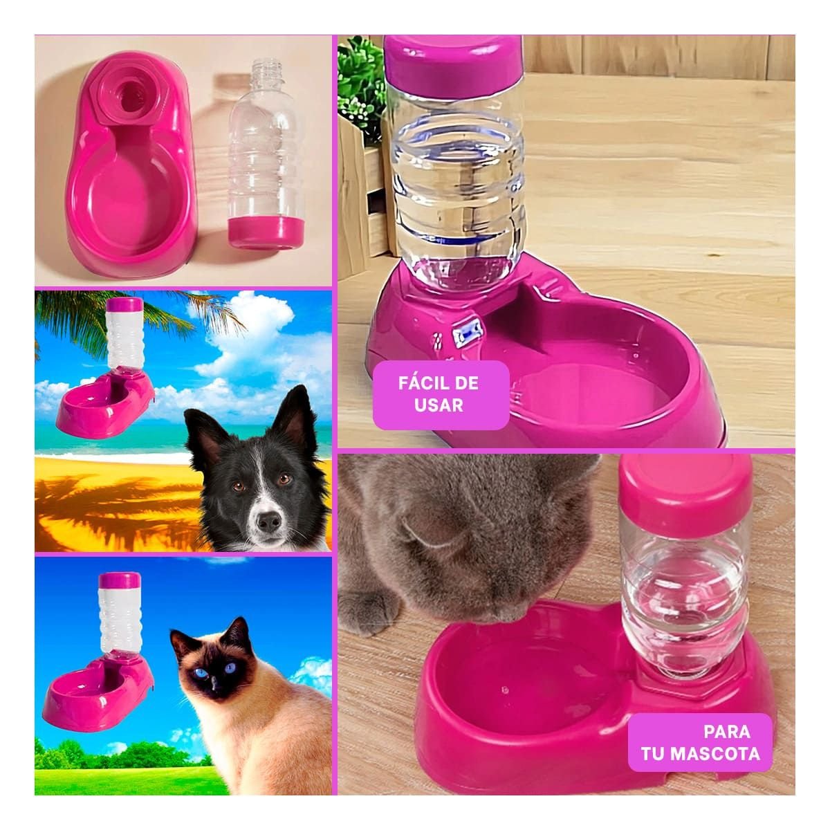 PACK12 RECIPIENTE DE AGUA ROSADO PARA MASCOTA COMODO Y PRACTICO Y RESISTENTE Y+PAPEL REGALO - 2