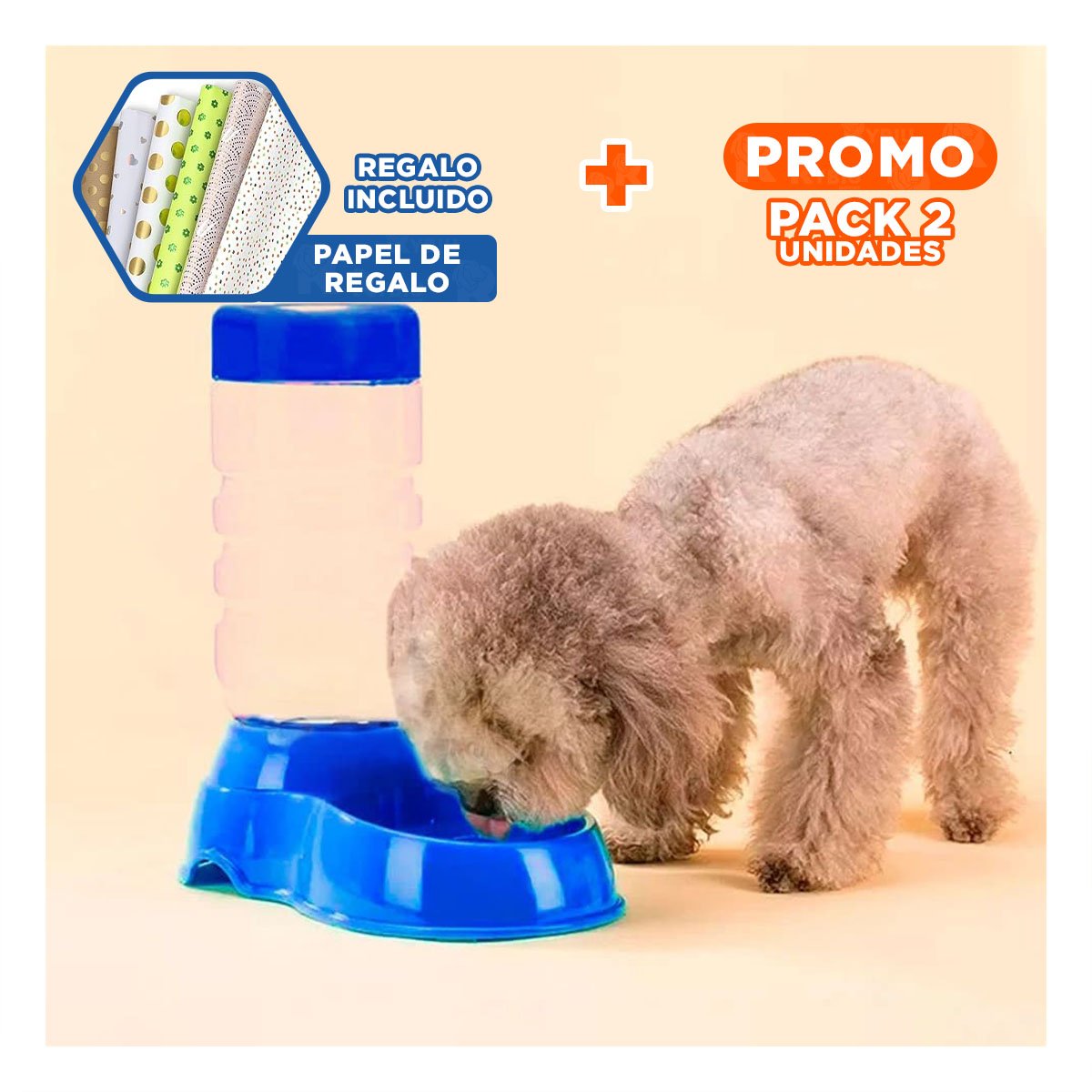 PACK2 FUENTE DE AGUA AZUL PARA MASCOTA SEGURA Y ESTABLE Y DURABLE Y+PAPEL REGALO - 1