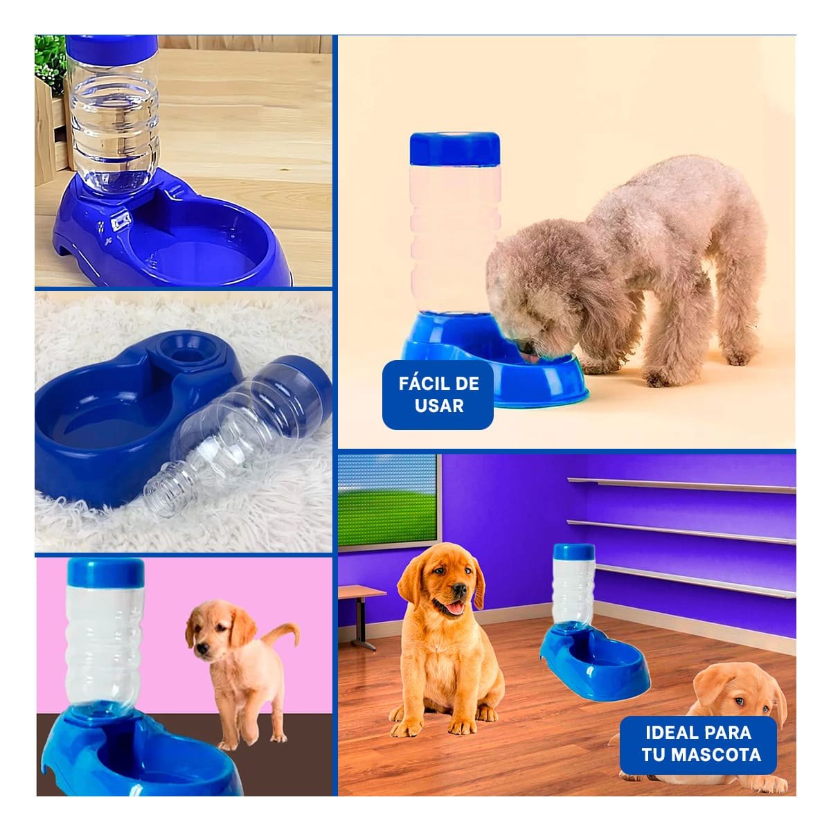PACK2 FUENTE DE AGUA AZUL PARA MASCOTA SEGURA Y ESTABLE Y DURABLE Y+PAPEL REGALO - 3