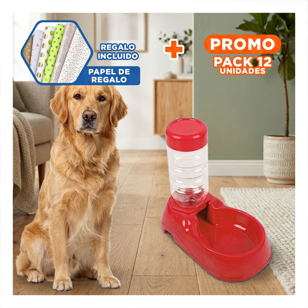 PACK12 RECIPIENTE DE AGUA ROJO PARA MASCOTA COMODO Y PRACTICO Y RESISTENTE Y+PAPEL REGALO - 1