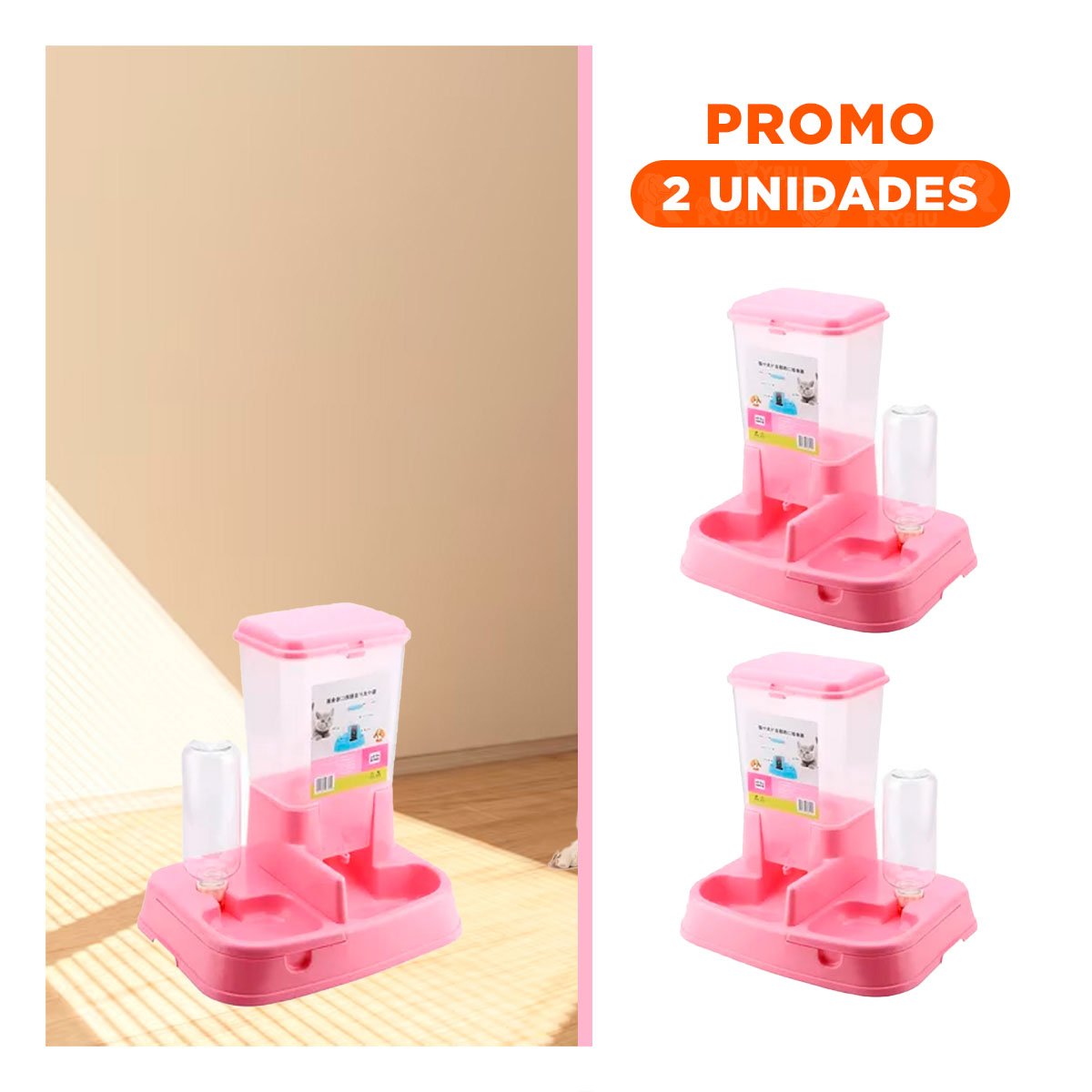 PACK2 MODULO DE COMIDA Y BEBIDA ROSADO PARA MASCOTA COMODO Y SEGURO - 1
