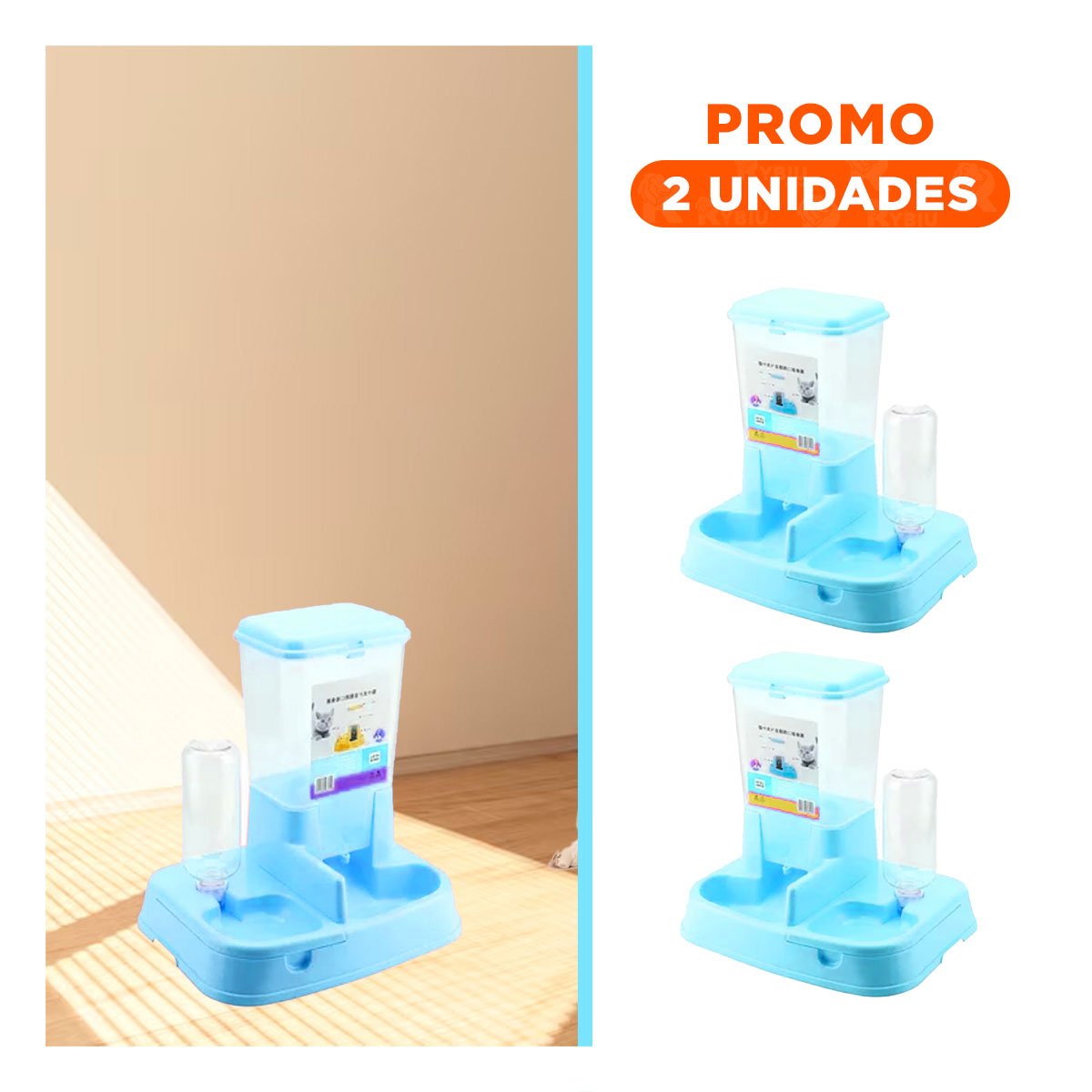 PACK2 AREA DE COMIDA Y BEBIDA CELESTE PARA MASCOTA PRACTICA Y RESISTENTE DURABLE - 1