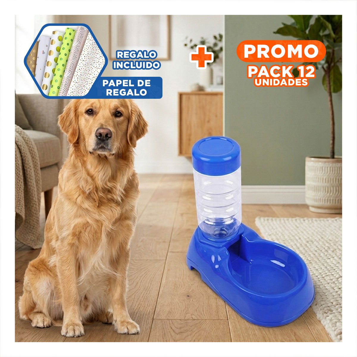 PACK12 RECIPIENTE DE AGUA AZUL PARA MASCOTA COMODO Y PRACTICO Y RESISTENTE Y+PAPEL REGALO - 1