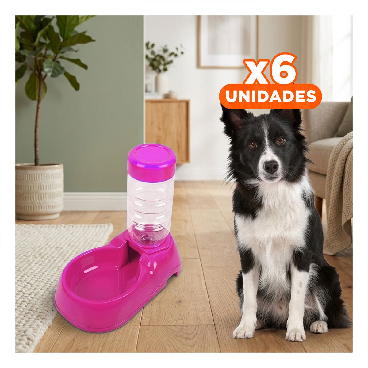 PACK6 RECIPIENTE DE AGUA ROSADO PARA MASCOTA PRACTICO Y RESISTENTE Y SEGURO Y+REGALO STICKER - 1