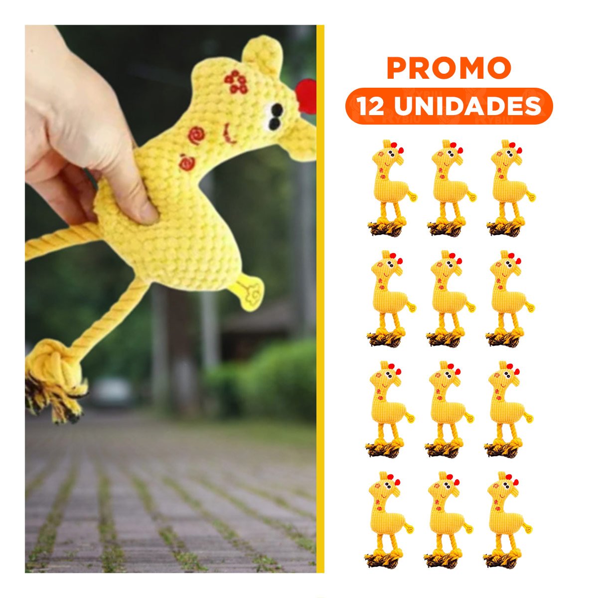 PACK12 MINIATURA PELUCHE AMARILLO PARA MASCOTA SEGURO Y DIVERTIDO FIRME Y+REGALO STICKER - 1