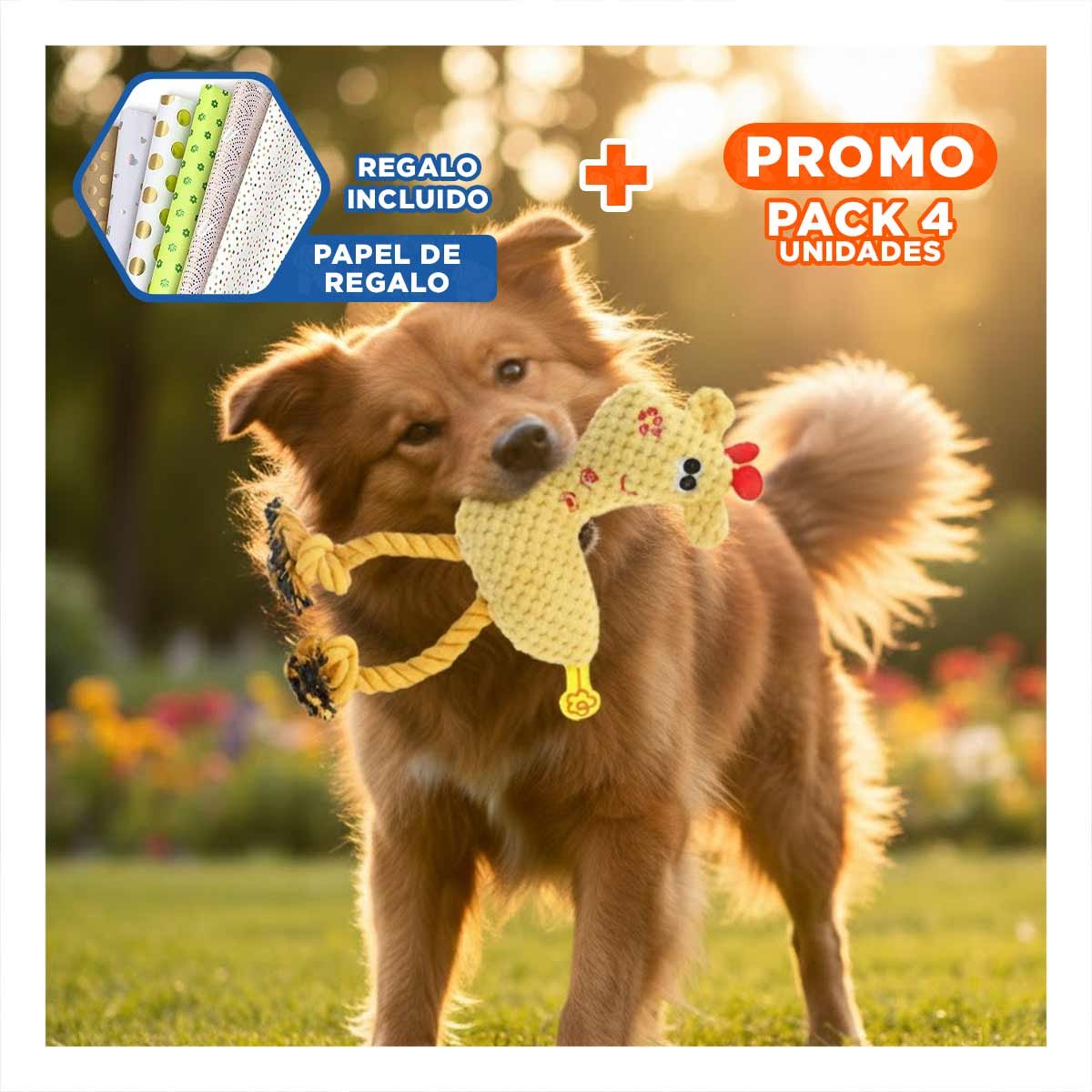 PACK4 GIRAFA PELUCHE SUAVE PARA MASCOTA AMARILLO COMODO Y DURADERO Y+PAPEL REGALO - 1