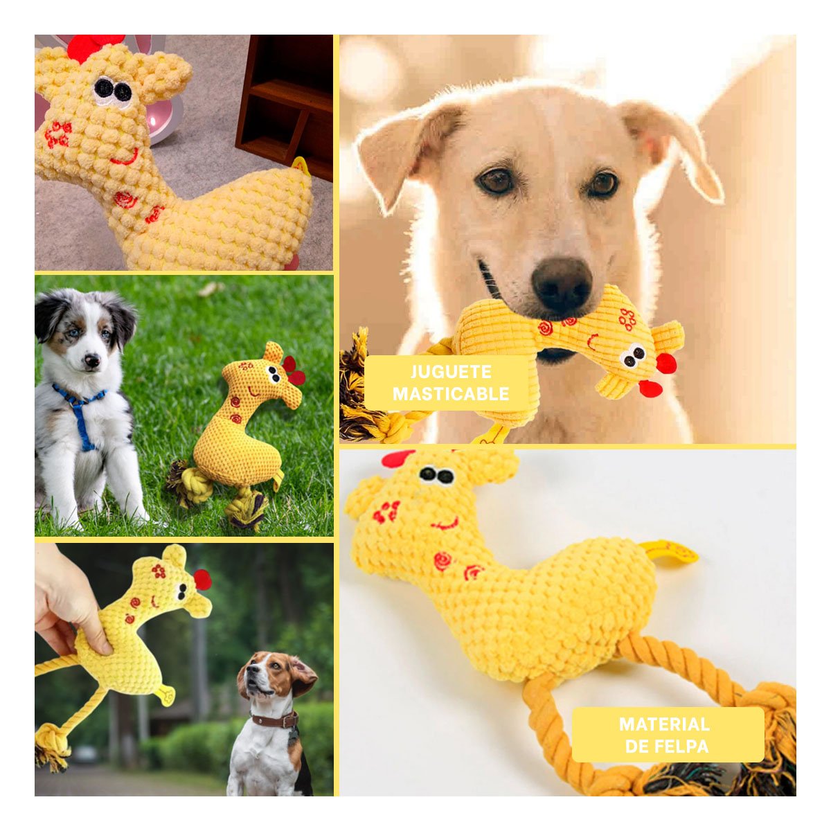 PACK4 GIRAFA PELUCHE SUAVE AMARILLO PARA MASCOTA SEGURO Y REFORZADO Y+REGALO STICKER - 2